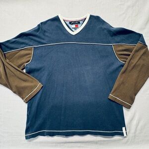 Vintage Tommy Jeans Thermal Shirt Adult 2XL Blue Brown Long Sleeve 5-47 Y2K